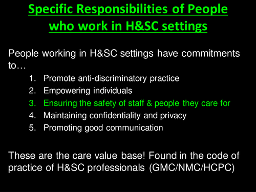 Ensuring Safety in H&SC Settings (Unit 2 Health and Social Care)