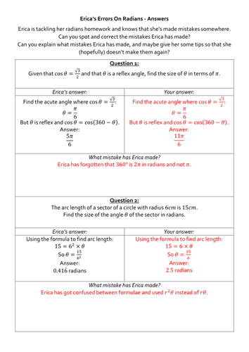Erica's Errors On Radians