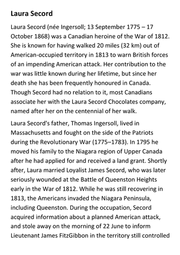 Laura Secord Handout