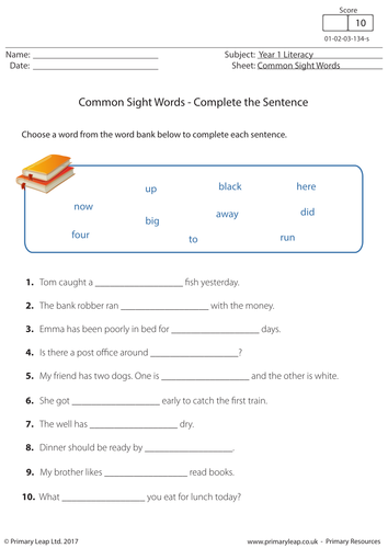 Common Sight Words - Complete the Sentence 1 | Teaching Resources