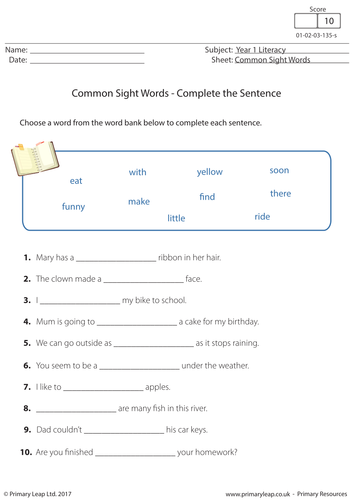 Common Sight Words - Complete the Sentence 2