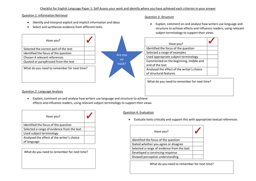 AQA English Language Paper 1 and Paper 2 Checklists