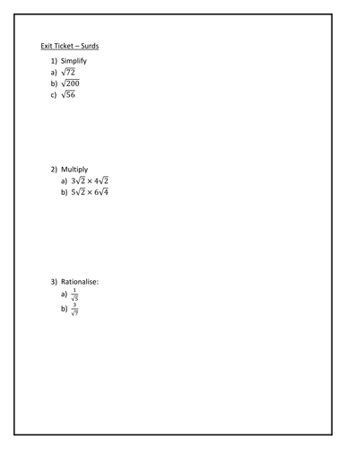 Exit Ticket - Basic Surds