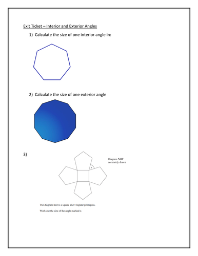 Exit Ticket - Interior and Exterior Angles