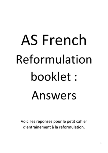 Answers for the reformulation booklet
