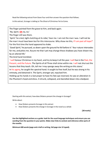 A Christmas Carol Example Response with Mock Exam Paper AQA NEW 1-9 SPEC