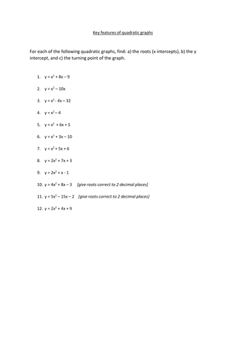 Key features of quadratic graphs