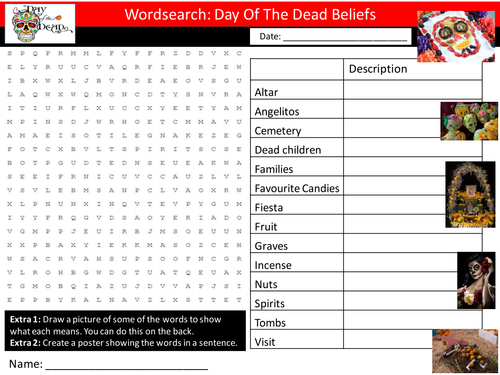 Day of The Dead Beliefs Keywords Starter Settler Wordsearch Crosssword Factsheet Art RE PSHE Cover