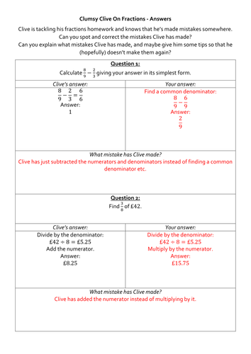 Clumsy Clive On Fractions