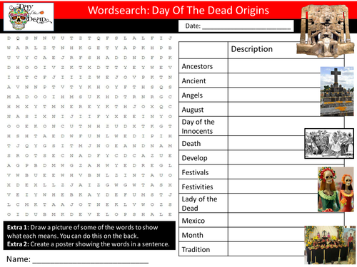 Day of The Dead Origins Keywords Starter Settler Wordsearch Crosssword Factsheet Art RE PSHE Cover