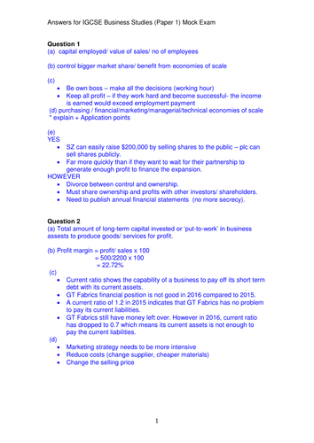 IGCSE Business Studies (Paper 1) Mock Exam