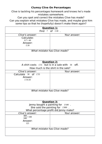 Clumsy Clive On Percentages