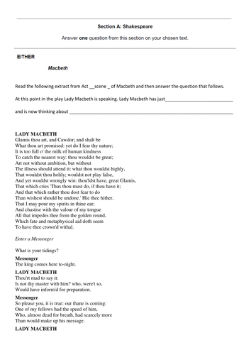 Macbeth Practice Papers