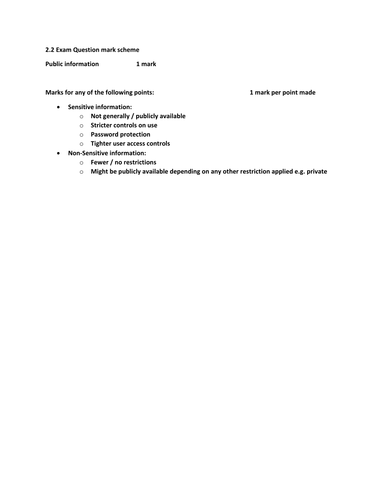 OCR Cambridge Technicals in IT Unit 2 - 2.2 Information classification