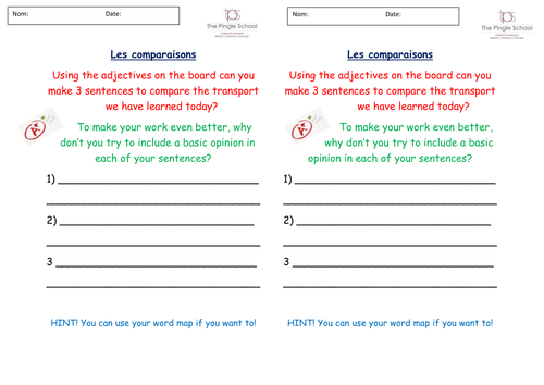 LES TRANSPORTS WITH COMPARATIVES FULL LESSON PLAN/DIFFERENTIATED STARTERS/POWERPOINT/WORKSHEETS