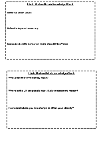 AQA Citizenship GCSE 9-1: Life in Modern Britain. Starter questions for each topic/ lesson