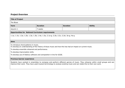 Blues Music Scheme of Work