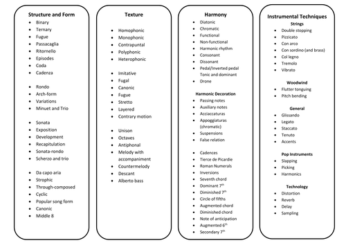 GCSE and A Level Music Revision Bookmarks