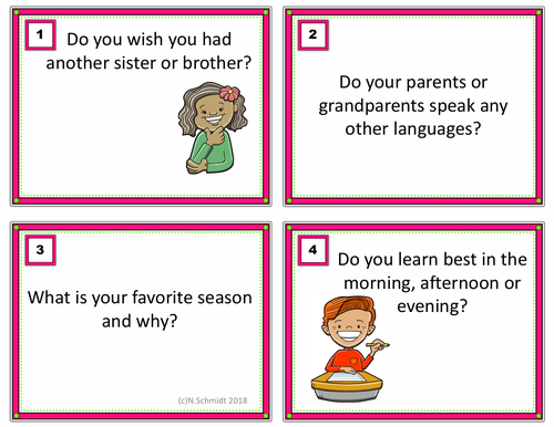 English Conversation Starter Task Cards (Grades 7-12) (ESL / EFL / ELL)