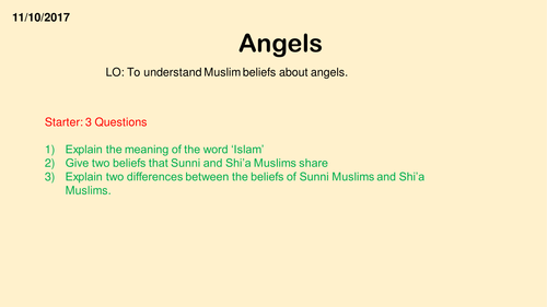 Islamic beliefs - Angels - New spec RS AQA GCSE