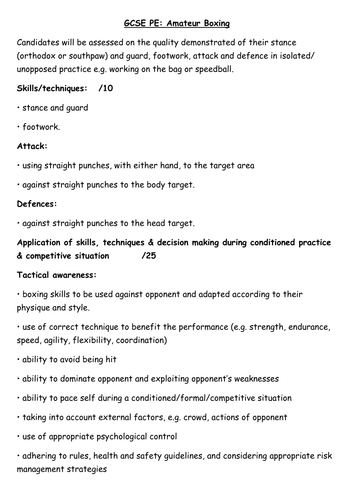 EDEXCEL GCSE PE NEA INDIVIDUAL SPORTS GRADING SHEETS (NEW SPEC OCT 2017)