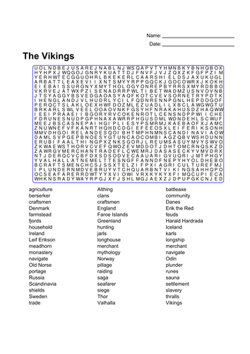 The Vikings Word Search