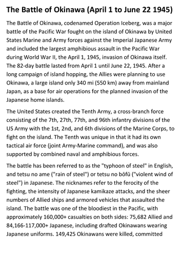 The Battle of Okinawa Handout