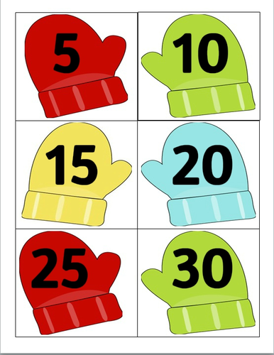 Numbered Mittens count by 5's to 100