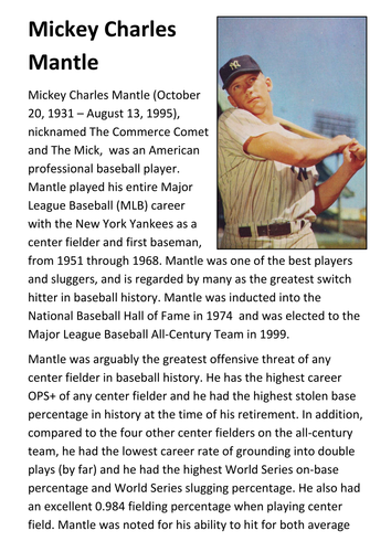 Mickey Charles Mantle Handout