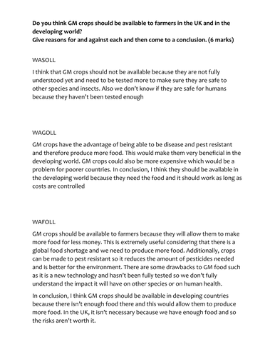 Genetic Engineering 6 mark questions and Exemplar answers