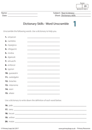 Dictionary Skills - Word Unscramble (1)