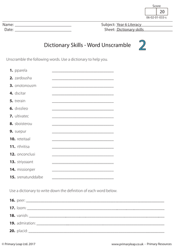 Dictionary Skills - Word Unscramble (2)