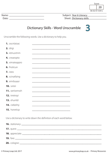 Dictionary Skills - Word Unscramble (3)