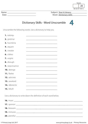 Dictionary Skills - Word Unscramble (4)