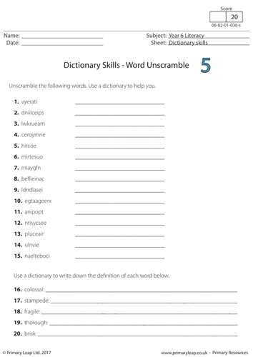 Dictionary Skills - Word Unscramble (5)