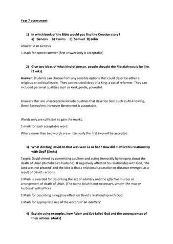 KS3 assessment Mark scheme - Christianity - The Big Story