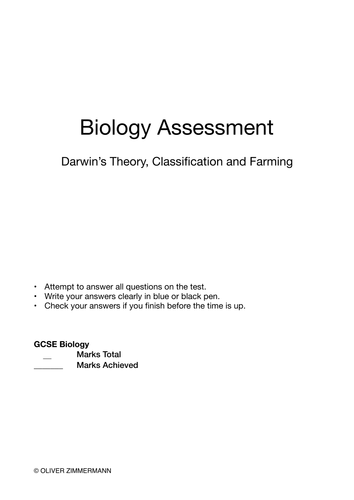SB4 Science Assessment - Darwin's Theory, Classification, Evolution, GMOs in Farming.