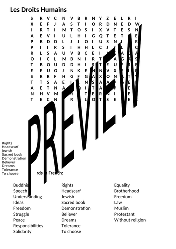 Human Rights Word Search: Les Droits Humains