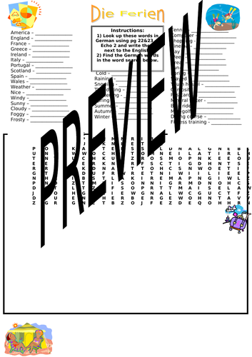 Holidays Word Search: Die Ferien