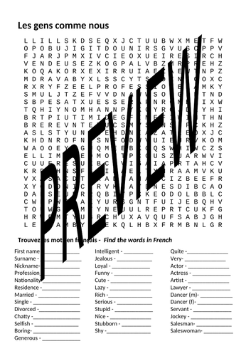 Personal  Information Word search: Les gens comme nous