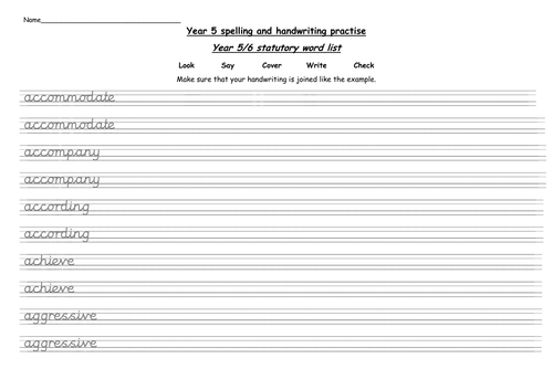 Handwriting Practise Sheets Year 5