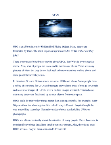 IB English B: UFOs
