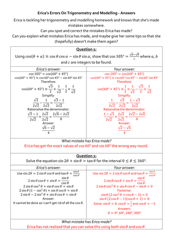 Erica's Errors On Trigonmetric Modelling