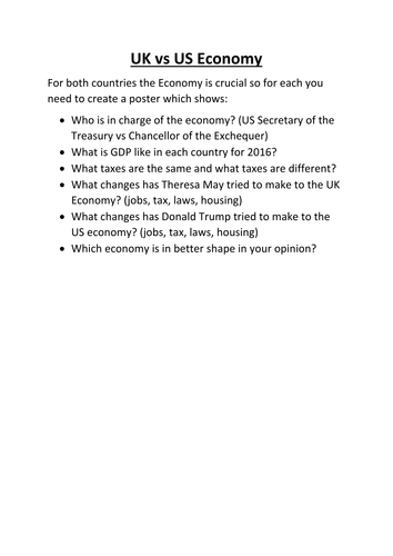 Activity on similarities and differences in UK and US Economy