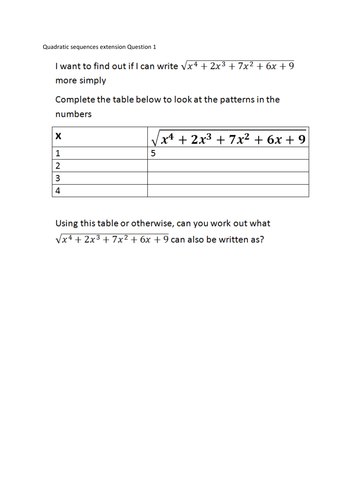 Quadratic sequences extension questions