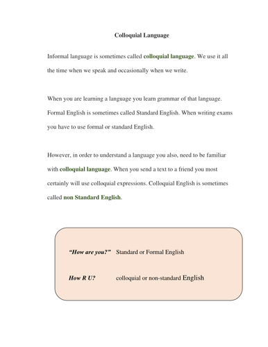 IB English B: Colloquial Language