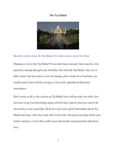 IB English B: The Taj Mahal