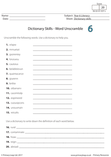 Dictionary Skills - Word Unscramble (6)