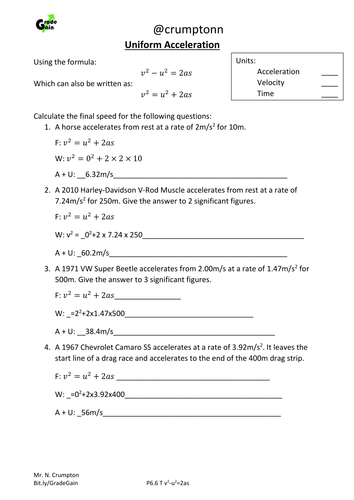 GCSE Physics - SUVAT equations of motion, v^2-u^2=2as