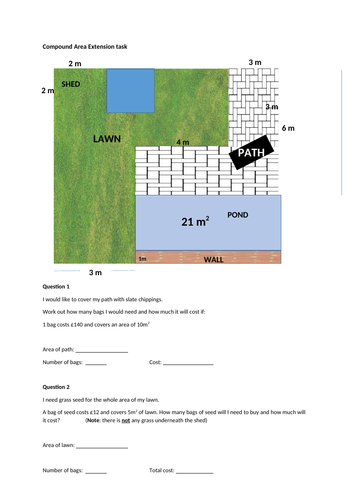 Problem solving task for compound area with rectangles.